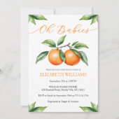 Orangefarbene Babydusche Einladung für Zwillinge (Vorderseite)