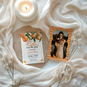 Orangefarbene Babydusche Einladung mit Foto