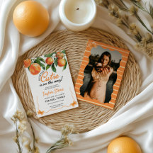 Orangefarbene Babydusche Einladung mit Foto