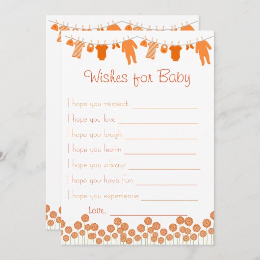 Orangefarbene Babydusche für Babyspiele Einladung (Vorne/Hinten)