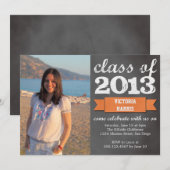 Orangefarbene Bannerklatsche Foto Abschluss Einladung (Vorne/Hinten)