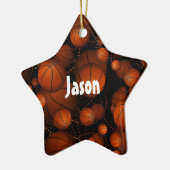 Orangefarbene Basketbälle überall, schwarz Keramikornament (Links)