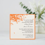 Orangefarbene Bäume und Vögel Einladung (Stehend Vorderseite)