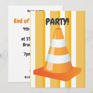 Orangefarbene Baustellenparty mit Baggern Einladung
