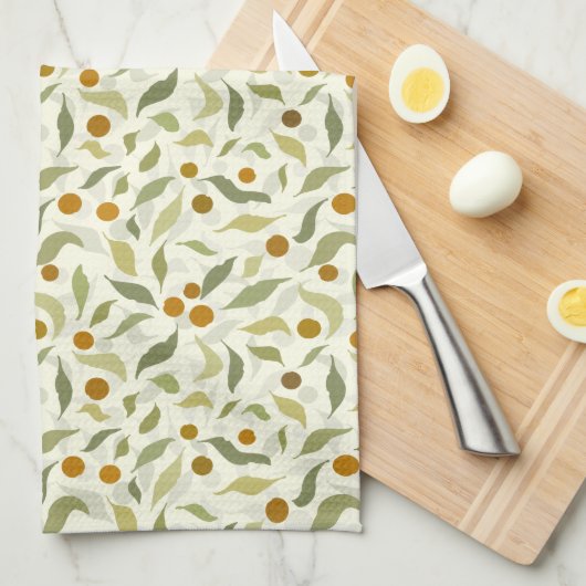 Orangefarbene Berries und Blätter auf Creme - Must Geschirrtuch (Viertel Falte)