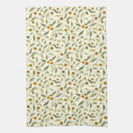 Orangefarbene Berries und Blätter auf Creme - Must Geschirrtuch (Vertikal)