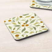 Orangefarbene Berries und Blätter auf Creme - Must Getränkeuntersetzer (Linke Seite)