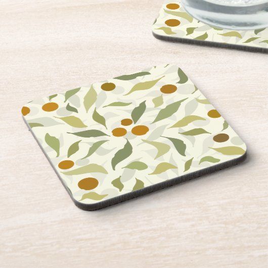 Orangefarbene Berries und Blätter auf Creme - Must Getränkeuntersetzer (Linke Seite)