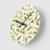 Orangefarbene Berries und Blätter auf Creme - Must Runde Wanduhr (Winkel)