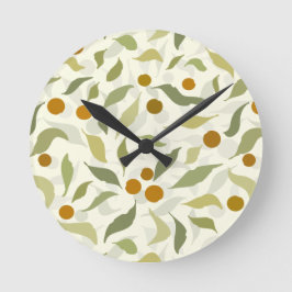 Orangefarbene Berries und Blätter auf Creme - Must Runde Wanduhr