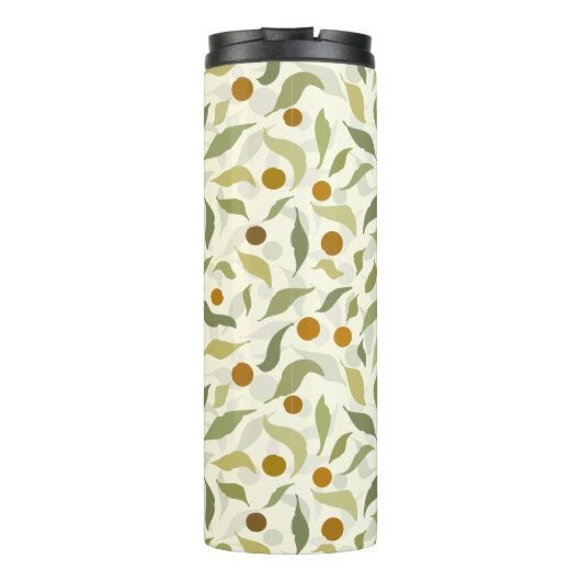 Orangefarbene Berries und Blätter auf Creme - Must Thermosbecher (Rückseite)