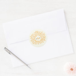 Orangefarbene Blätter auf weißer Hochzeitmonogramm Runder Aufkleber