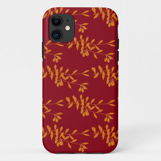 Orangefarbene Blätter der Silhouette auf rot Case-Mate iPhone Hülle (Rückseite)