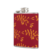 Orangefarbene Blätter der Silhouette auf rot Flachmann (Links)