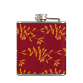 Orangefarbene Blätter der Silhouette auf rot Flachmann (Rückseite)