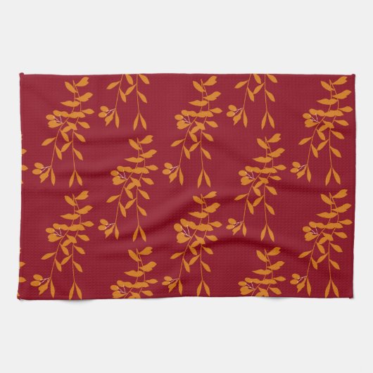 Orangefarbene Blätter der Silhouette auf rot Geschirrtuch (Horizontal)
