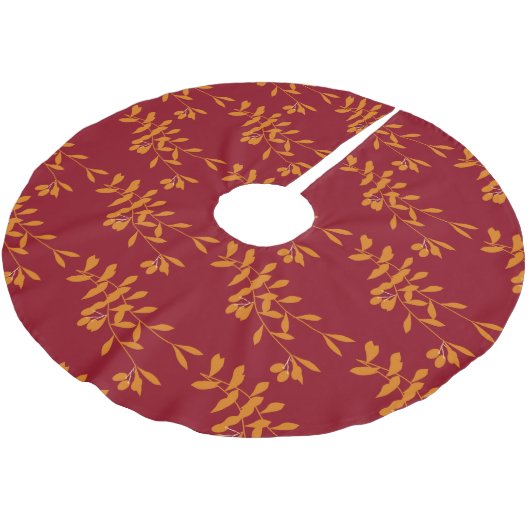 Orangefarbene Blätter der Silhouette auf rot Polyester Weihnachtsbaumdecke (Schrägansicht)