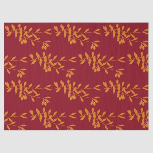 Orangefarbene Blätter der Silhouette auf rot Seidenpapier (Vorderseite)