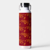 Orangefarbene Blätter der Silhouette auf rot Trinkflasche (Vorne)