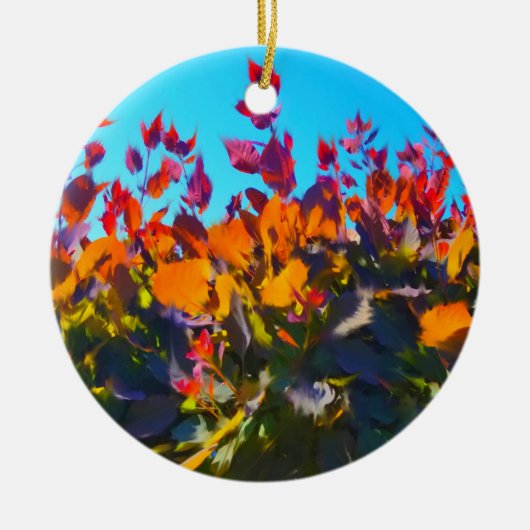 Orangefarbene Blätter im Herbst Keramik Ornament (Vorne)