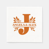 Orangefarbene Blätter Split Monogram J Serviette (Vorderseite)