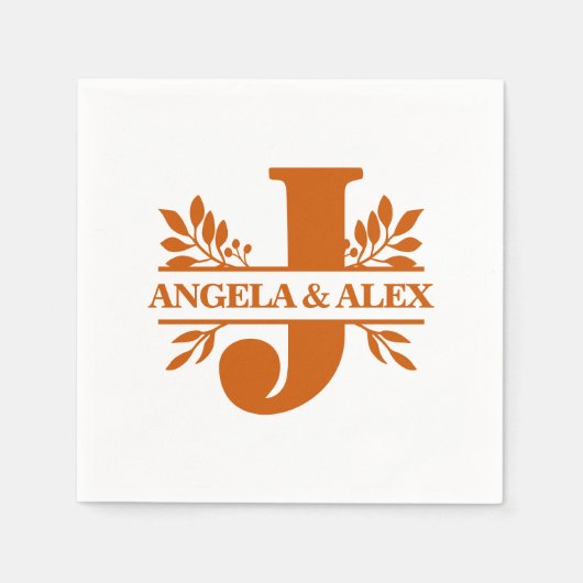 Orangefarbene Blätter Split Monogram J Serviette (Vorderseite)