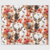 Orangefarbene Blätter und Hirsche im Herbst Geschenkpapier (Flach)