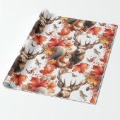 Orangefarbene Blätter und Hirsche im Herbst Geschenkpapier (Ungerollt)