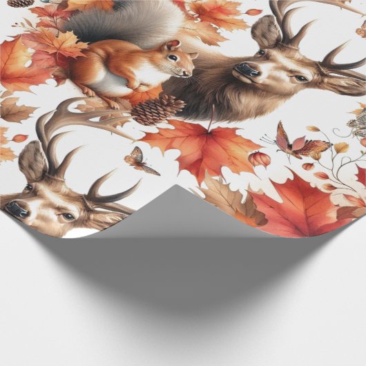 Orangefarbene Blätter und Hirsche im Herbst Geschenkpapier (Ecke)