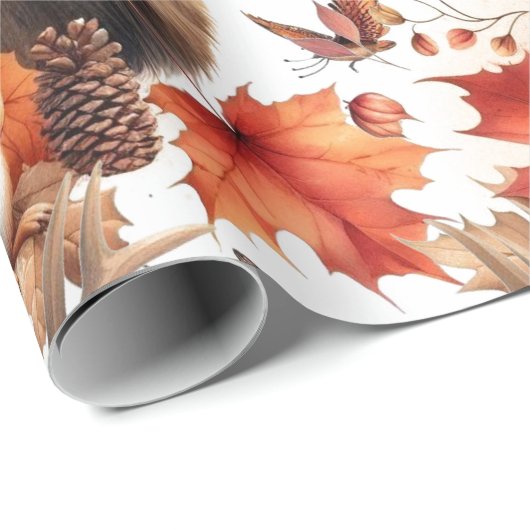 Orangefarbene Blätter und Hirsche im Herbst Geschenkpapier (Rolleneckpunkt)