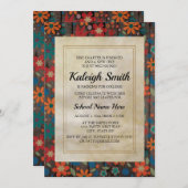 Orangefarbene blaue Blumen auf rustikalem Holz-Tru Einladung (Vorne/Hinten)