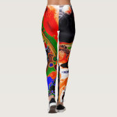 Orangefarbene, blaue, grüne, schwarze, digitale Fl Leggings (Rückseite)