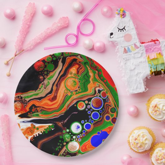 Orangefarbene, blaue, grüne, schwarze, digitale Fl Pappteller (Party)