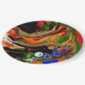 Orangefarbene, blaue, grüne, schwarze, digitale Fl Pappteller (Schrägansicht)