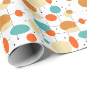 Orangefarbene blaue Kreise und Linien Mitte des Ja Geschenkpapier (Rolleneckpunkt)