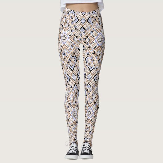 Orangefarbene/blaue Multi-Pattern Frauen Leggings (Vorderseite)