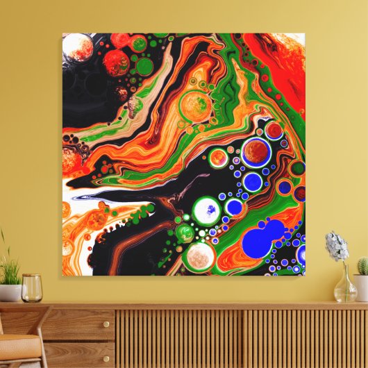 Orangefarbene, blaue, schwarze, digitale Fluid-Kun Leinwanddruck (Insitu (Wohnzimmer))
