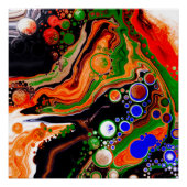 Orangefarbene, blaue, schwarze, digitale Fluid-Kun Poster (Vorderseite)