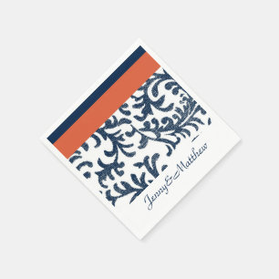 Orangefarbene blauer Damast Serviette