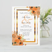 Orangefarbene Blume auf Einladungen für Weißhochze (Stehend Vorderseite)