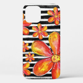 Orangefarbene Blume auf schwarzen Streifen Case-Mate iPhone Hülle