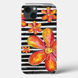 Orangefarbene Blume auf schwarzen Streifen Case-Mate iPhone Hülle
