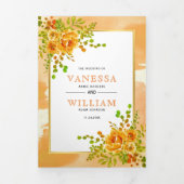 Orangefarbene Blume Blumenkohl Hochzeit im Herbst Dreifach Gefaltete Einladung (Cover)