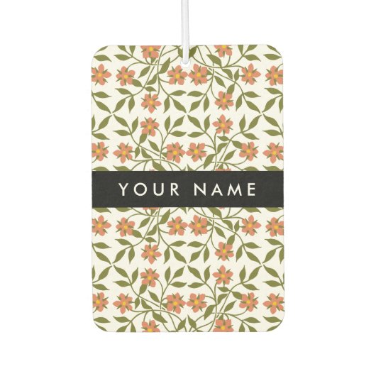 Orangefarbene Blume, Blumenmuster, Boho, Ihr Name Autolufterfrischer (Vorderseite)