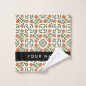 Orangefarbene Blume, Blumenmuster, Boho, Ihr Name Badhandtuch Set (Waschlappen)