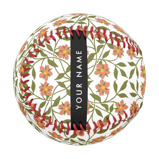 Orangefarbene Blume, Blumenmuster, Boho, Ihr Name Baseball (Vorderseite Links)