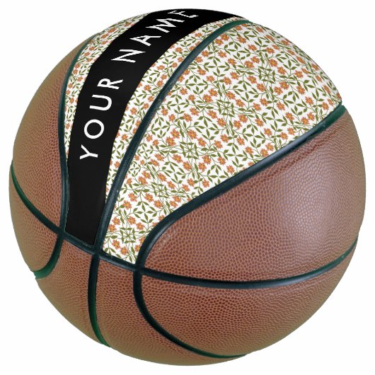 Orangefarbene Blume, Blumenmuster, Boho, Ihr Name Basketball (angewinkelt)