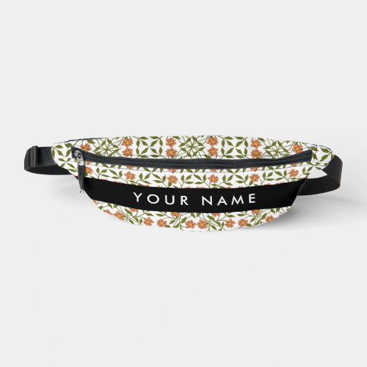 Orangefarbene Blume, Blumenmuster, Boho, Ihr Name Bauchtasche (Vorderseite)