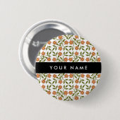 Orangefarbene Blume, Blumenmuster, Boho, Ihr Name Button (Vorne & Hinten)
