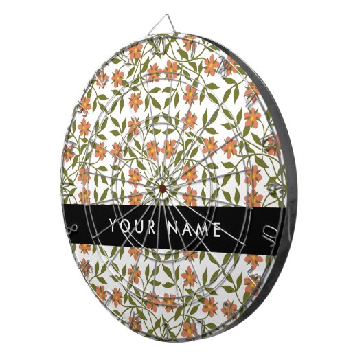 Orangefarbene Blume, Blumenmuster, Boho, Ihr Name Dartscheibe (Vorderseite rechts)